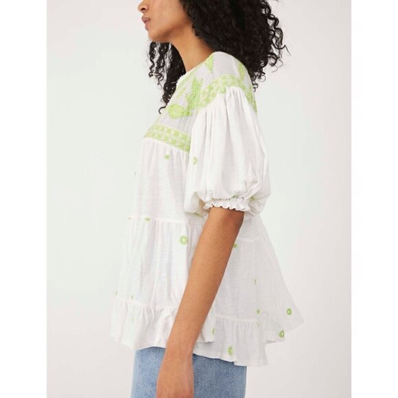 Free People Edie Tee Swing Top Blouse  / White Combo / S / EUC! - Picture 3 of 7